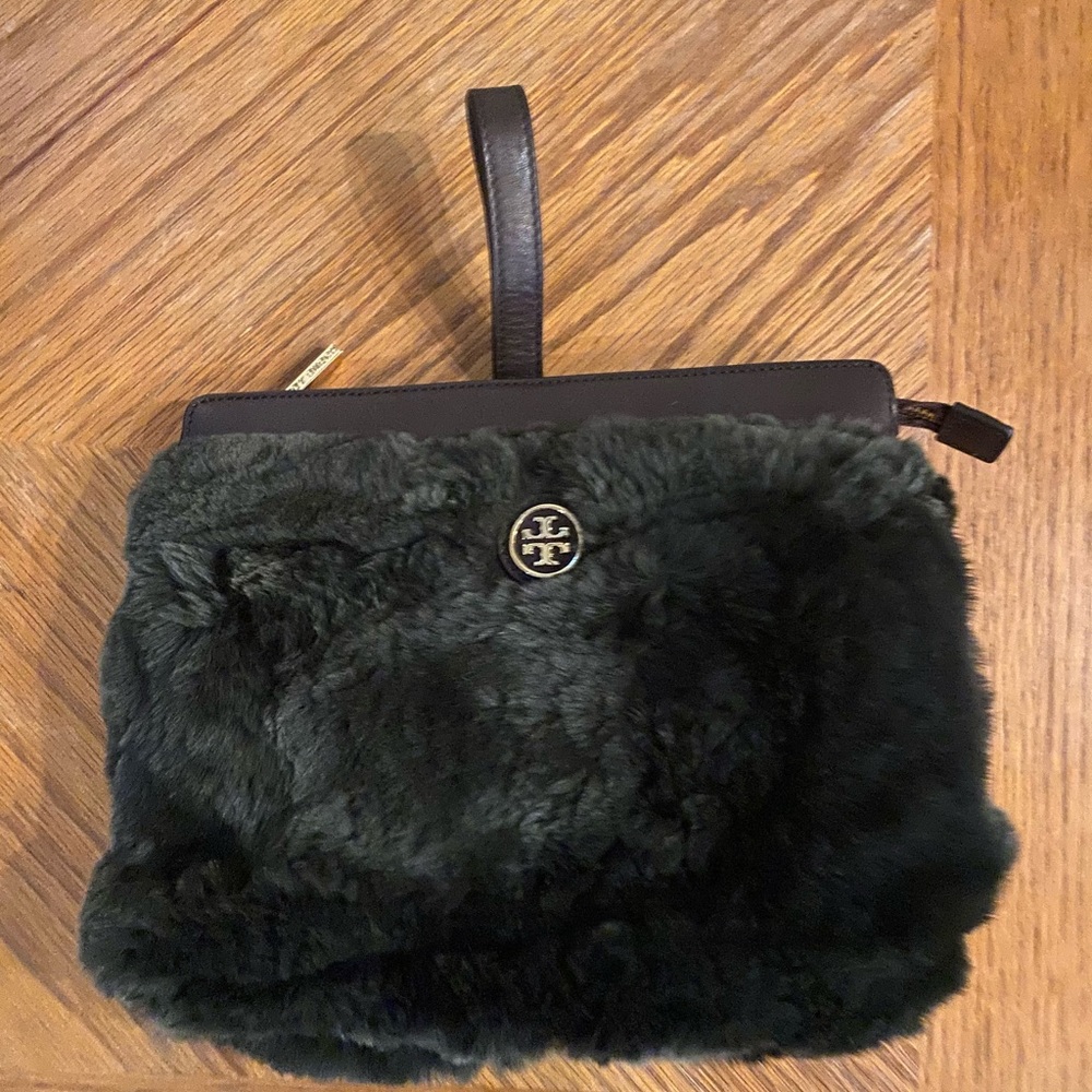 Tory Burch Green Fur and Leather Clutch